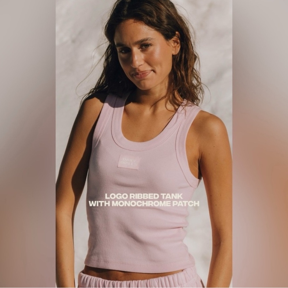 Pink Ribbed Tank Top with Monochrome Patch